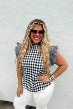 Load image into Gallery viewer, Black Gingham Ruffle Top