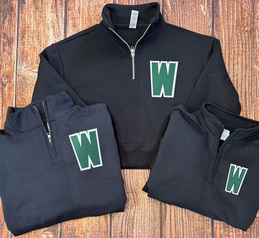 Varsity Letter Quarter Zip Black