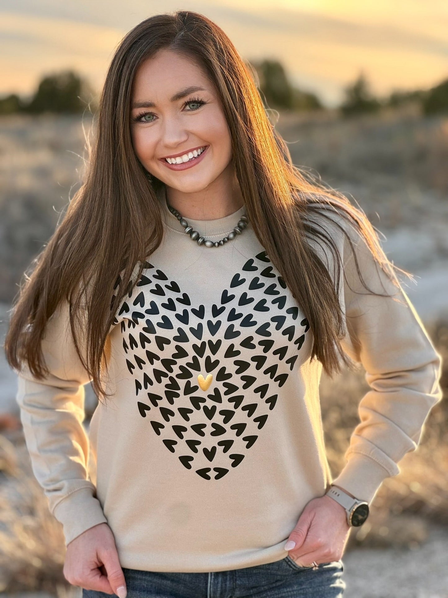 Tiny Hearts with Gold Puff Tee & Sweatshirt